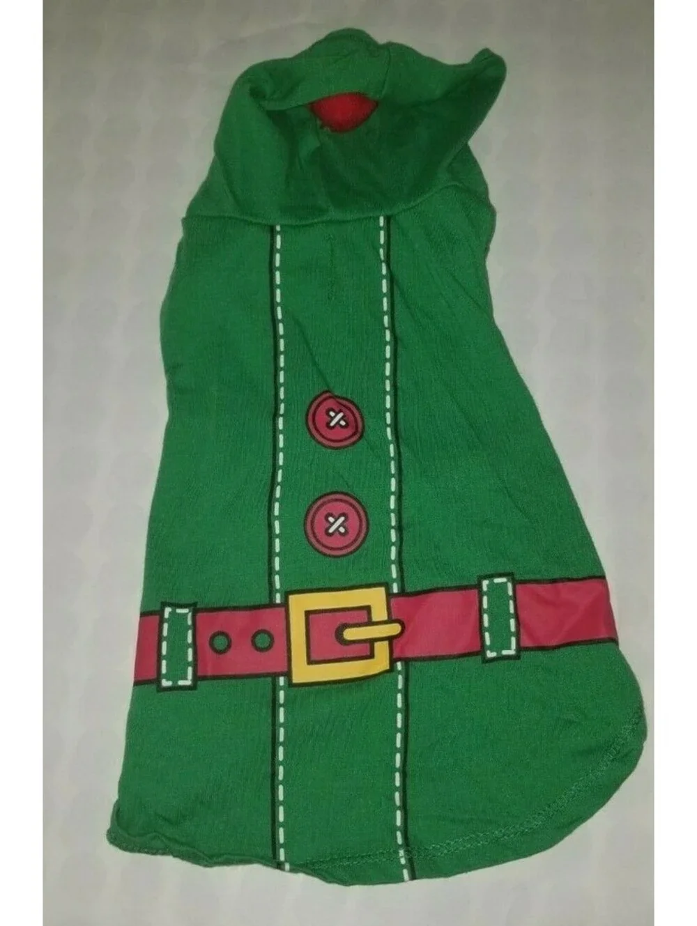 HOLIDAY DOG PET ELF HOODIE SHIRT MEDIUM GREEN  WITH RED POM POM ON HAT